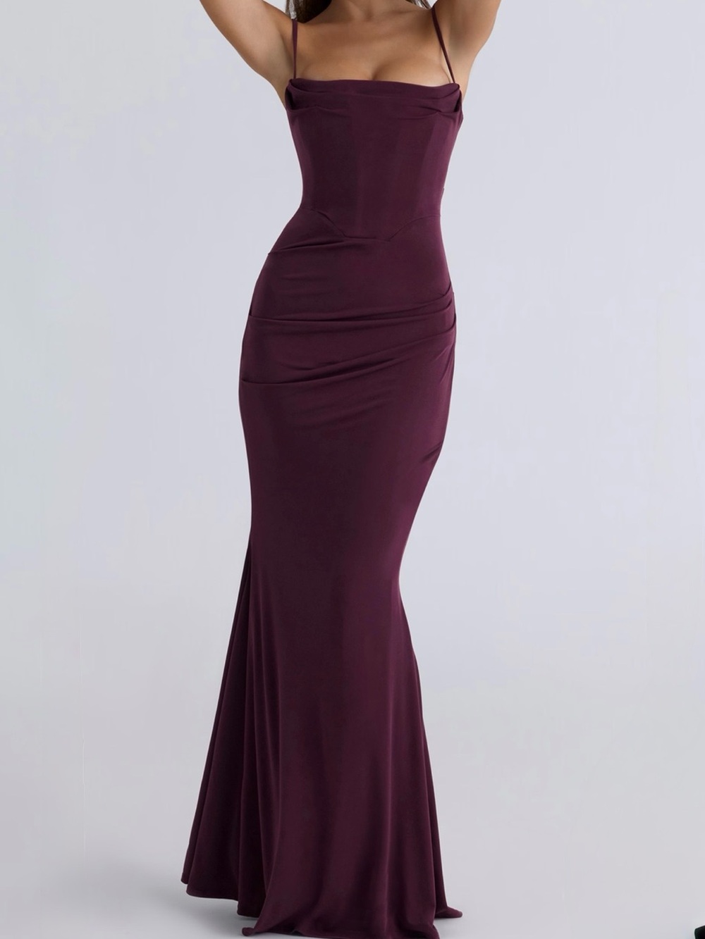 NWT, House of CB MILENA, Dark Cherry Corset Maxi Dress